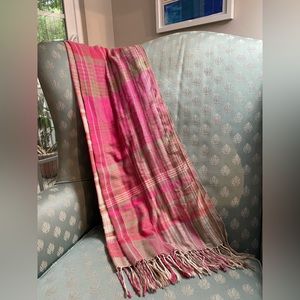 Large Pink and Tan Cotton Blend Striped Woven Summer Scarf 24” x 71.5”